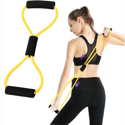 China Body Strength Training Hot Selling Figure 8 Train Single Resistance Bands Body Stretch Loop Latex Yoga Training Elastic Band for sale