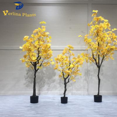 China Indoor Decorative Artificial Yellow Leaves Ginkgo Bonsai Plant 1.6m High Quality Environment Friendly for sale