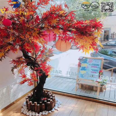 China Hotel Environmental Friendly Decor Red Leaves Indoor Artificial Red Maple Bonsai Tree for sale