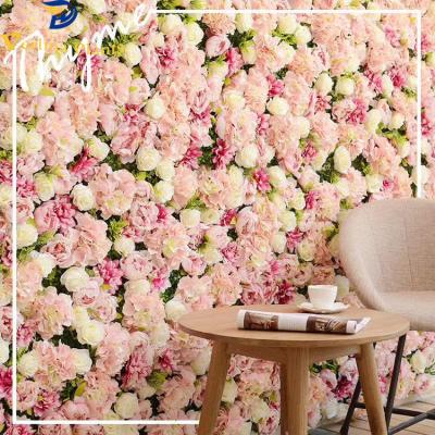 China Environmentally Friendly Customized Artificial Silk Decoration Backdrop Pink Flower Wall for sale