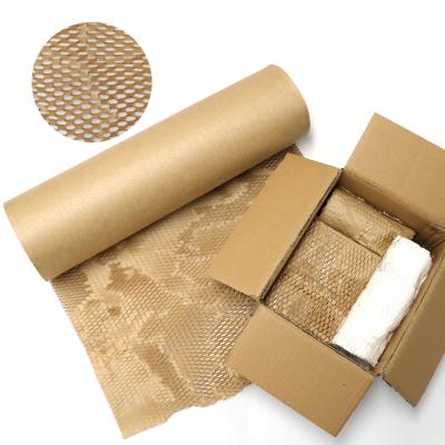 China 500mm*30m Recyclable Degradable Honeycomb Cushion Brown Kraft Paper Wrapping Paper Cushion Paper for sale