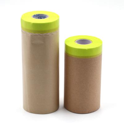 China 500mm Width Moisture Proof Kraft Paper Pre-taped Masking Paper For Painting Masking for sale