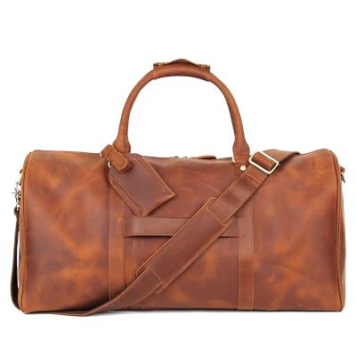 China Wholesale Custom Vintage Multificational Leather Shoulder Tote Balance Low MOQ Horse Weekend Duffel Travel Bags 22 Inch Crazy Men Bag for sale