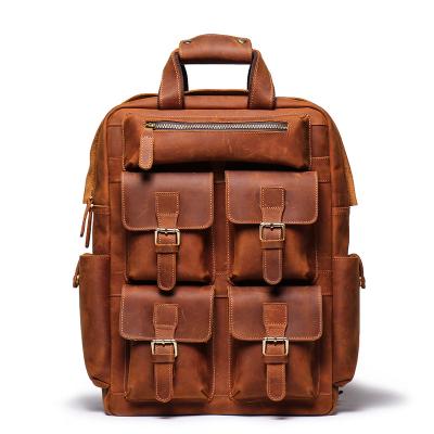 China Custom Stitching Stitch Multifunctional Backpack Manufacturer Mochila Universitaria Crazy Horse Leather Backpack For Men ODM Male 10 pcs for sale