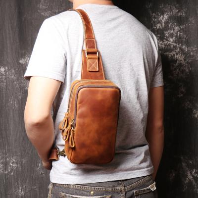 China Multifunctional sublimation horse leather sling bag men cement mad cross - body leather custom chest bag for sale