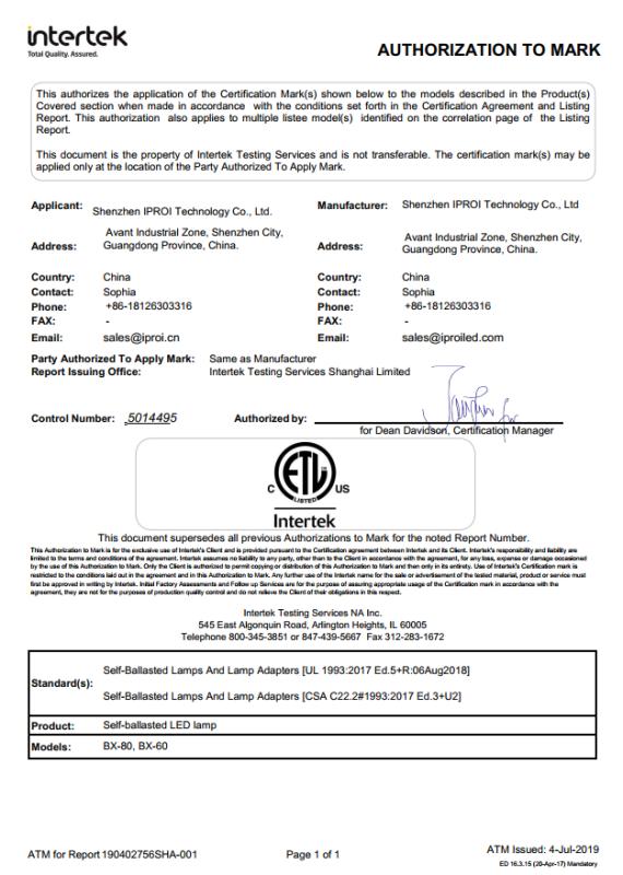 ETL - Shenzhen IPROI Technology Co., Ltd.