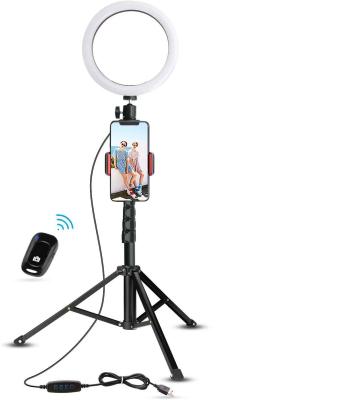 China Brightness Adjustable Cheap Portable Foldable Mobile Selfie Ring Lights Circle Mobile Phone Beauty Led Ring Light With Tripod Stand for sale