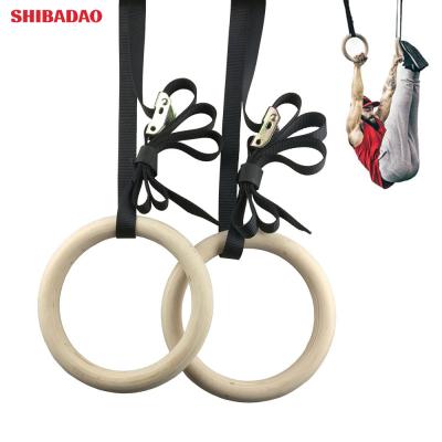 China 2PCS Durable Fitness Gym Exercise Training Wood Adjustable Rings 28mm 32mm Rings With Lifting Rope for sale