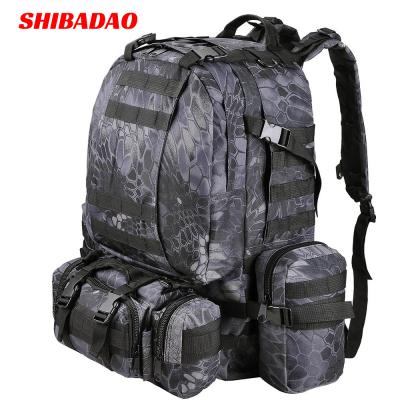 China Waterproof Soft Detachable Posterior 3 Pockets Tactical Hiking Backpack 50L for sale