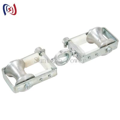 China Double Sheaves Optical Fiber Cable Stringing Pulley Block 2KN OPGW Stringing Tools for sale