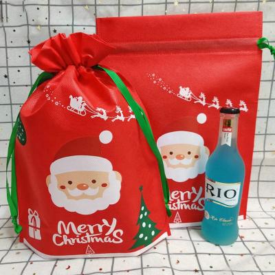 China 2021 New Eco-Friendly Cheap Cute Small Bag Manufacturers Custom Made Custom Non-woven Bag Christmas Group Mouth Drawstring Gift Bag for sale