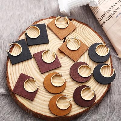 China TRENDY Ethnic Geometric Large Wooden Earrings For Women Vintage Earrings Gold Dangle Drop Earring 2019 Fashion Boho Female Jewelry for sale