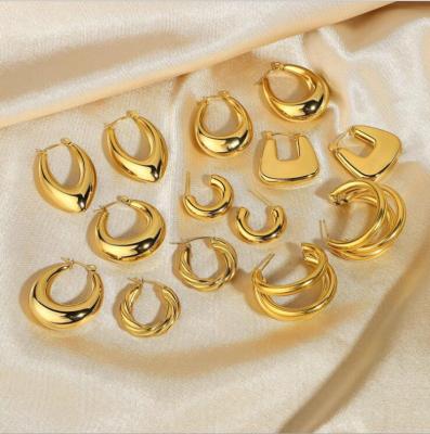 China Vintage Fashion Geometry Stainless Steel Metal Hoop Earrings 18K Gold Plated Titanium Steel Stud Earrings Women Gifts for sale