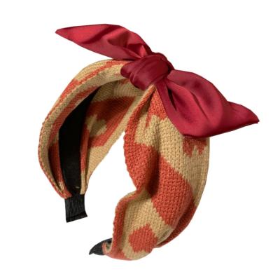 China New fashion fashion big bow knot headband knitted headband for women hair accessories for sale