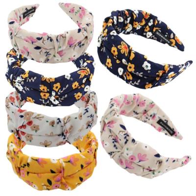 China New Spring Summer Popular Floral Wide Brim Fashion Headband Retro Fabric Folds Ladies Print Headband for sale