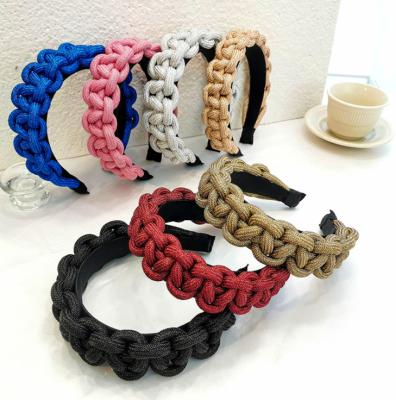 China Fashion Solid Color Braided Wide Side Knotted Headband For Women Girls Hair Accessories for sale