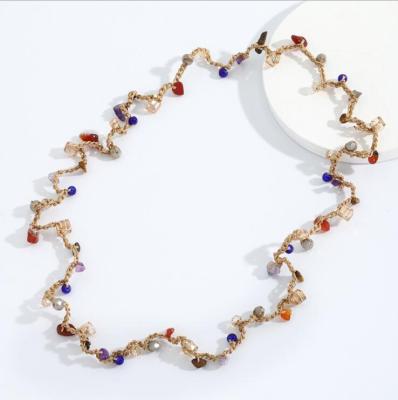 China ZA FASHION Multicolor Stone Necklace Long For Women Bohemian Beads Weave Necklace Choker Necklace Jewelry Gifts for sale