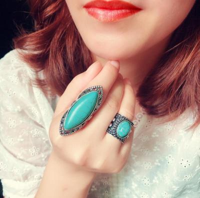 China 2020 FASHIONABLE New Tibetan Silver Turquoise Ring Women 3 Choice Finger Model Ring Jewelry Vintage for sale