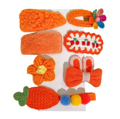 China 2021Winter children's cute sweet knitted flower fruit rainbow hair cut lovely sweet girls barrettes hairpins for kids hair accessories for sale