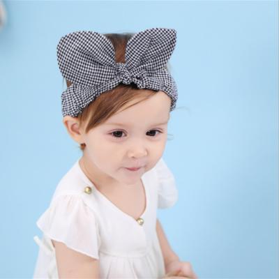 China New popular baby headband black and white knotted plaid bunny ears headband for sale