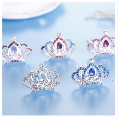 China Mini Cute Flower Crystal Rhinestone Material Girls Kids Hair Jewelry Accessories Princess Crown Hair Comb Birthday Party Friendly Material Tiaras for sale