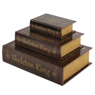 China Antique Book Box 3 Shaped Decorative Wooden Book Box Handmade Set for sale