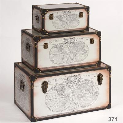 China Sustainable Fashion Large Storage Trunk Box Wooden World Map Trunk for sale