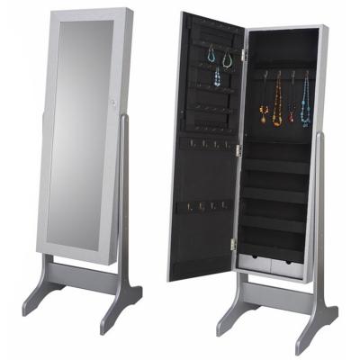 China Vintage And Durable MDF Wooden Free Standing Wooden Mirrored Jewelry Cabinet for sale