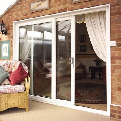 China PVC Profile Frame Waterproof White Plastic Balcony Door Clear Glass Sliding UPVC Doors à venda