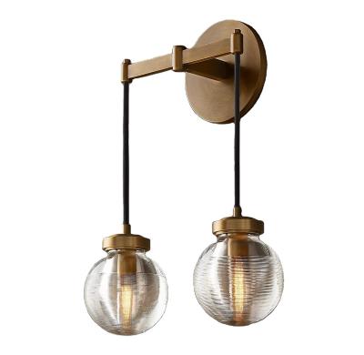 China Modern Nordic Hot Selling Double Lamp Brass Body Corridor Bathroom Glass Wall Lamp Indoor Sconce for sale