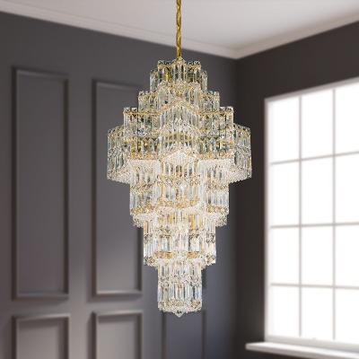 China Large Customized Construction Modern Project Crystal Pendant Lamp Art Ceiling Light Hanging Modern Pendant Lighting Large Chandelier for sale