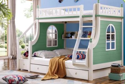 China Double bed with guardrail Double-deck Green Children Bed for sale