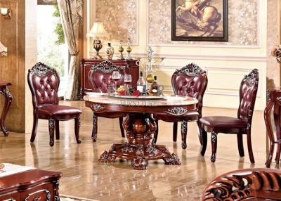 China wood round carved marble top dining room table for sale