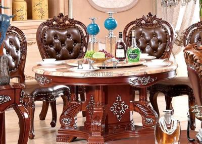 China dining room round dining table marble top wooden carved for sale