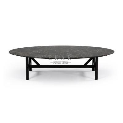 China Wooden Frame Oval Modern Design Marble Top Coffee Table for sale