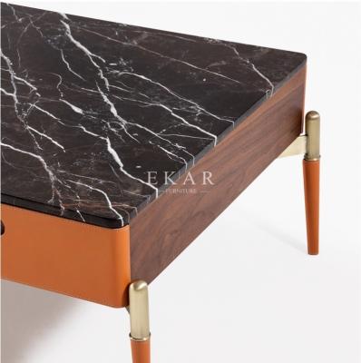 China Wooden Stainless Rectangle Marble Coffee Table With 2 Drawers for sale