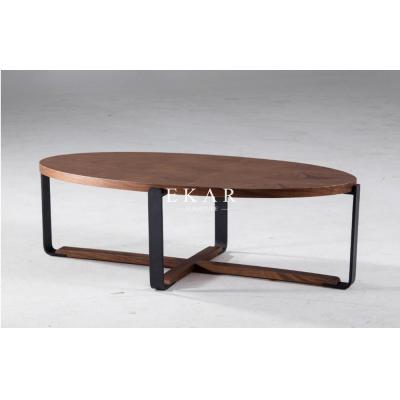 China Metal Frame Oval Italian Simple Design Wooden Coffee Table for sale