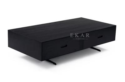 China Living Room Metal Legs Ash Wood Modern Coffee Table With Drawers for sale