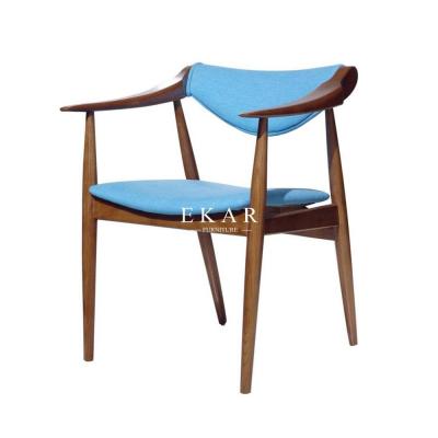 China Fabric Solid Wood Blue Wooden Dining Chair With Armrest for sale