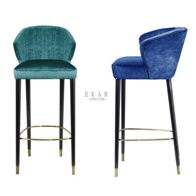 China Modern Restaurant Chair Oak Wood Leg Fabric Bar Stool With Back for sale