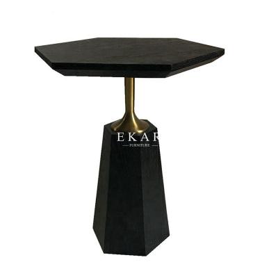 China European Style Black Stainless Steel Walnut Side Table for sale