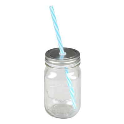 China Wholesale 450ml Sustainable Mason Jar Glass Jar With Metal Lid And Straw for sale