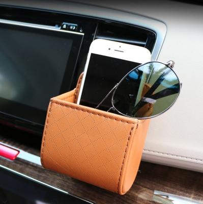 China Business/Luxury Leather Car Automobile Hanging Box Car Air Vent Storage Bag Car Mobile Phone Holder Storage Bag Organizer for sale