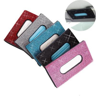 China Portable Tissue Box Rhinestone Diamond Tissue Holder Mask Oriental Glitter Leather Crystal Storage for sale