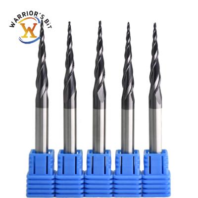 China Carbide Tapered Ballnose Bit For 2D/3D Engraving/2Flutes Ball Nose Carbide Mill For 3D Carving for sale