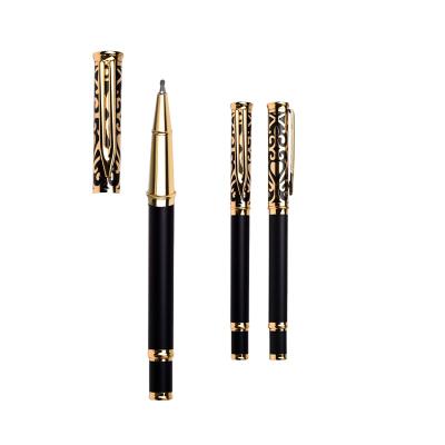 China office & Luxury Promotional High Quality Metal Pens Gift Metal Stainless Steel Business 3D Black Embossed Roller Pen for sale