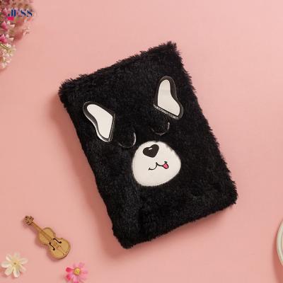 China Blank Page Furry Notebook Hardcover Book Cute Black Dog Notebook Diary for sale