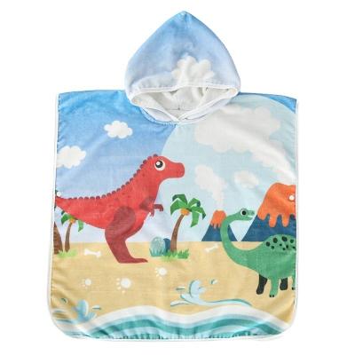 China 100% Cotton Cartoon Dinosaur Kids Beach Towels Compressed Hooded Towel Printed Beach Poncho for sale