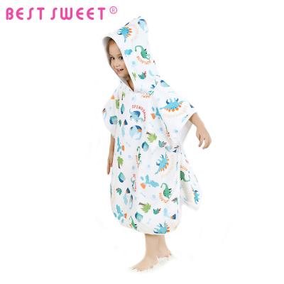 China 100% Cotton 60*120cm Compressed Kids Printed Hooded Beach Towel Poncho for sale