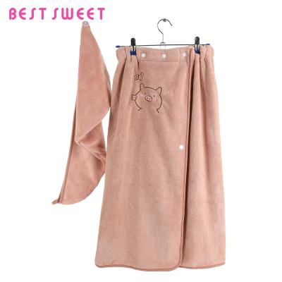 China Breathable Pink Bathrobe Embroidered Customized Microfiber Towel Bathing Suit For Women for sale